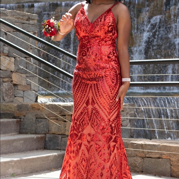Red Jovani Fitted Prom Gown - Picture 3 of 5